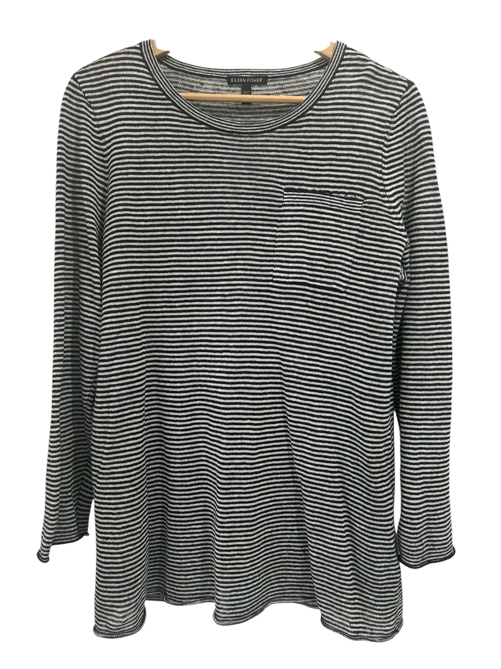 Eileen Fisher 100% Organic Linen Black And White Striped Knit Top - M